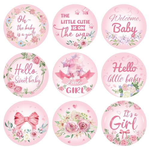 504stk Mädchen Babypartyaufkleber für Gastgeschenke, Rosa Süß It's A Girl Babyaufkleber Rund Baby Mädchen Etiketten für Schokolade Süßigkeiten Geschenkverpackung Scrapbooking (Blumen)