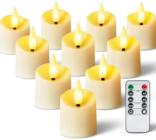 Homemory 12 Pack Fernbedienung Teelichter, Teelichter mit 2/4/6/8H Timer LED Votivkerzen, batteriebetriebene Teelichter in warmem Weiß für draußen (400+ Hour,Batterien enthalten)