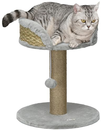 PawHut Kratzbaum 49 cm Kleiner Katzenturm mit Spielball, Sisalstämme, Plattform, Katzenkratzbaum, Kletterbaum, für kleine Katzen, Grau