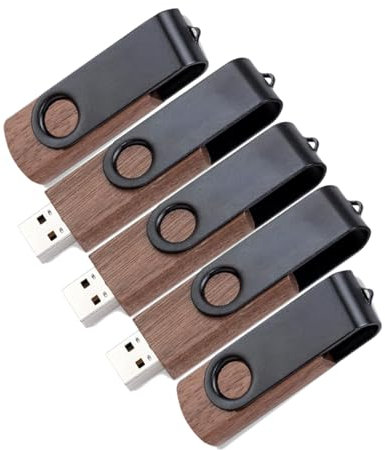 A Plus Pack de 5 Memorias USB de Madera + Metal - 16GB/32GB/64GB - Giratorio 360° Minimalista y Personalizable (64, GB)