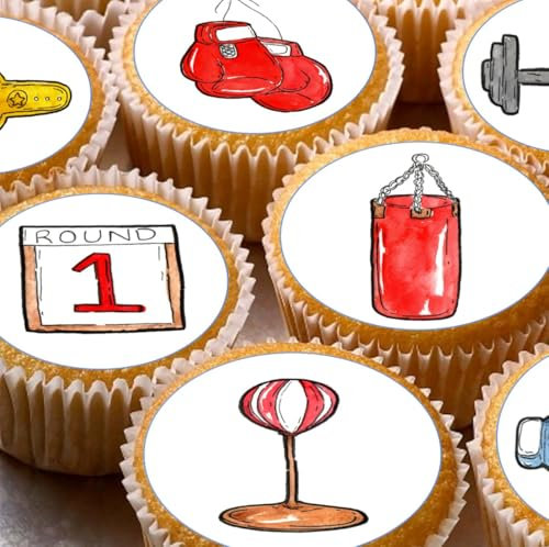 Boxing Pre-cut Edible Wafer Cupcake Toppers, Sports Cake Decorations x 24