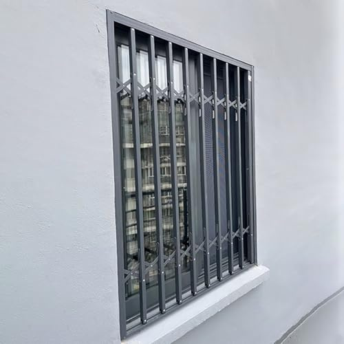 Expandable Gray Window Security Grill, Lockable Outdoor Burglary Protection for Glass Doors & Windows, Safety Guard Frame (21x20in/53x50cm)