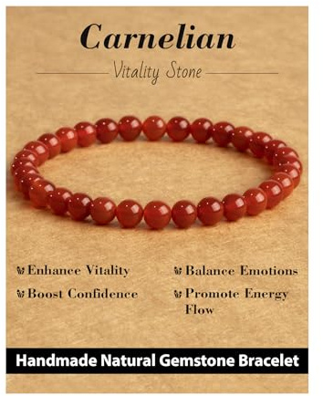 Landorilo 6mm Naturstein Perlen Heilstein Armband, für Damen und Herren Geeignet, Elastisches Perlenarmband für Yoga Chakren, Geschenk zum Geburtstag, Jahrestag Oder zu Weihnachten(Karneol)