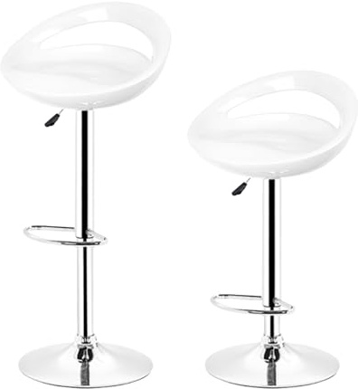 Belfoyer Juego de 2 Taburetes Altos de Cocina, Taburetes Regulables en Altura y Giratorios 360°, con Respaldo y Reposapiés, Taburete Moderno para Barra, Cocina o Comedor (Blanco)