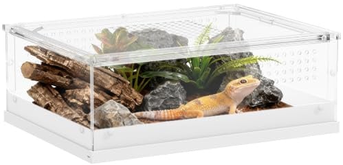 PawHut Reptile Terrarium, 40 x 30 x 15cm Vivarium with Top Sliding Door | 360° Acrylic Reptile Tank Breeding Box, Vents, for Snake, Frog, Spider, Gecko, Tarantula, Stick Insect, Praying Mantis