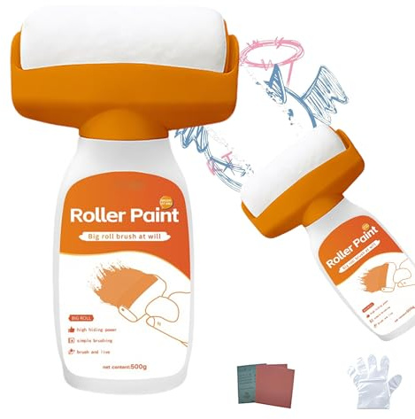 White Paint for Wall, 500g Small Paint Roller, Water-Based White Paint, Fast-Drying Walls Repair Kit Effectively Covers Stains, Graffiti, Footprints, Scratches, Quick Drying, Low Odor, Easy to Use