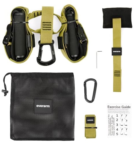 everarm Schlingentrainer Set mit Türanker - Profi Suspension Trainer für Ganzkörpertraining - Sling Trainer Reißfest & Verstellbar - Krafttraining Home Workout Indoor Outdoor