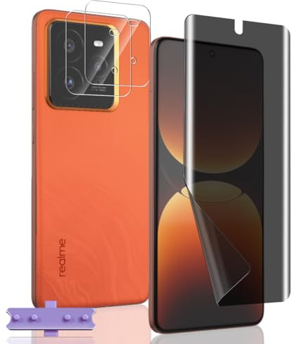 Zhiihorr Protector Pantalla Privacidad para Realme GT 7 Pro, [1 Pieza Anti Espía Película TPU Suave + 2 Piezas Cristal Templado Protector Cámara] - Flexible Película Protectora para Realme GT 7 Pro