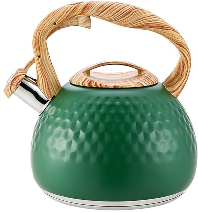 Bouilloire sifflante 3 l en acier inoxydable, théière pour induction, poignée ergonomique (vert)