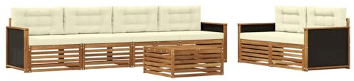 vidaXL Outdoor-Sofagarnitur mit Kissen 7 pcs Natur und Creme Polyester, Garten-Lounge, modernes Outdoor-Sofa, modulares Set für Terrasse, Bequeme Sitzmöbel