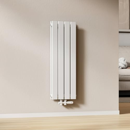 EMKE Radiatore ad Acqua 90 x 30,4 cm, Bianco Lucido,559 W,6 m² | Termosifone a Parete con Pannelli Piatti Doppio, Riscaldamento Centralizzato per Soggiorno e Bagno, Attacco Centrale 50 mm