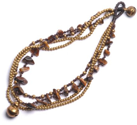 81stgeneration Bracelet de perles de charme brun laiton yeux de nouveau Tiger cheville