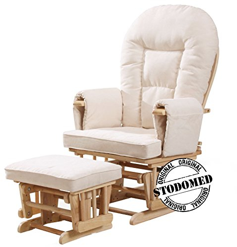 STODOMED Glider Stillstuhl Relax Sessel + Hocker mit Schaukelfunktion verstellbare Lehne + Polster in Creme Relaxstuhl TV Sessel