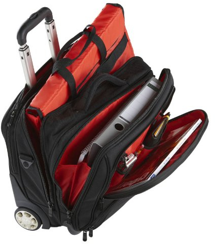 DERMATA Notebook-Trolley 17'' aus Nylon schwarz mit rotem Innenfutter