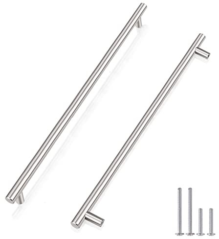 Probrico 10 Pack Brushed Nickel Stainless Steel Kitchen Cabinet T Bar Handle Furniture Drawer Pulls Cuoboard Knobs PD201HSS192(192mm Hole centers/256mm Long) UK Domestic Delivery