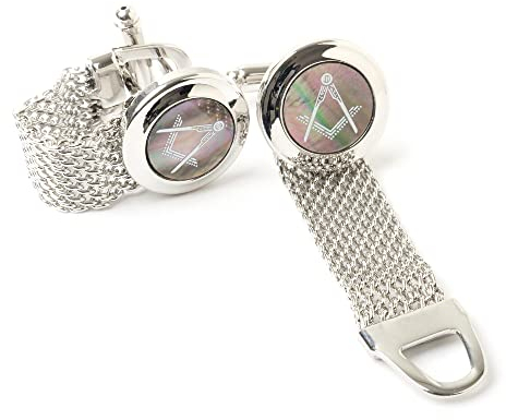 THE MASONIC COLLECTION – Onyx rhodinierte Manschettenknöpfe für Herren – Winkelmaß und Zirkel – In Samtbeutel – Ideale Freimaurer Geschenke für Männer