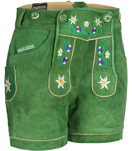 PAULGOS Damen Trachten Lederhose + Träger, Echtes Leder, Kurz in 8 Farben Gr. 34-50 M1