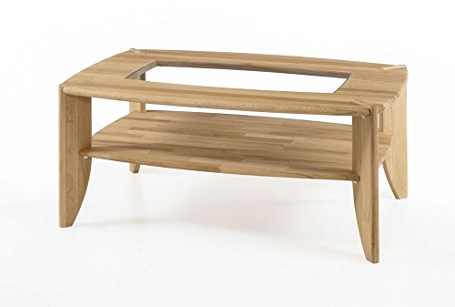 Beauty.Scouts Couchtisch Detroit - Tisch, Couchtisch, Beistelltisch, Fernsehtisch, Massivholz, Kernbuche oder Asteiche geölt, Glasplatte, 115x50x75, 20kg Farbe Kernbuche