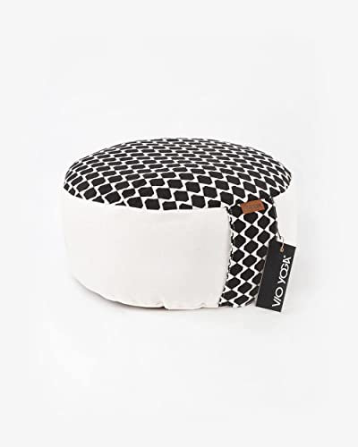 VIO YOGA Meditationskissen rund Jacquard • Sitzhöhe 13 cm • ∅ 32 cm • Faire Produktion • Qualität aus Deutschland • Yogakissen + Bio Buchweizen-Schalen-Füllung • Bezug & Inlett waschbar (Hive Weiß)