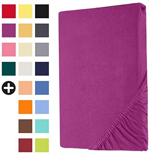 Heim24h Spannbettlaken 180x200cm bis 30 cm, Lila, 100% Baumwolle Bettlaken, Öko Tex Zertifiziert Jersey Spannbetttuch