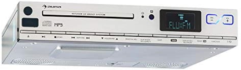 AUNA KCD-20 - Küchen-Radio, Unterbauradio, 2 x 6,5 cm Breitbandlautsprecher, MP3-CD-Player, UKW Tuner, RDS, 20 Senderspeicherplätze, USB Port, AUX, LCD-Display, Fernbedienung, Silber