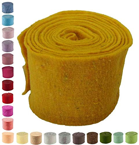 Hochwertiger & Widerstandsfähiger Filz – Breite 15cm / Länge 5m - Topfband/Bastelfilz/Wollfilz – Große Farbauswahl – Dehnbar & Druckelastisch – Tischdekoration Ostern/Weihnachten (Dottergelb)