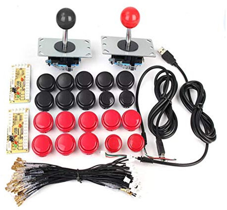 C-FUNN 2 Player Arcade Kit USB Encoder A Pc Joystick 20 Botones para El Controlador Mame - Rojo & Negro