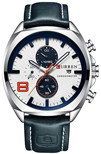 CURREN Quarzuhren für Herren Original Marke Multifunktion Kalender Stil Wasserdicht Jungen Leder Armbanduhr 8324, Dunkelgrün, Quarzuhren