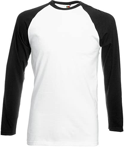 Mens Valueweight Long Sleeve Baseball T-Shirt Contrast sleeve (White/Black, L)