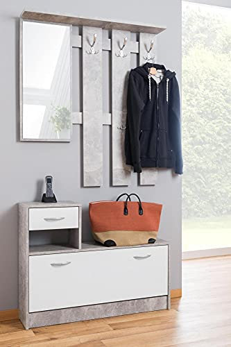 Dmora Mobile da Ingresso Sargassi, Entratina Appendiabiti, Composizione per atrio, Consolle portaoggetti Multifunzione, 100x26h190 cm, Bianco e Cemento