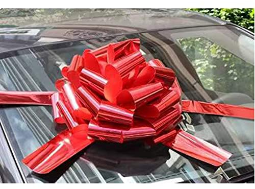 Chexin Riesige Autoschleife 45cm, Glitzerndes Rote Große Schleife mit Bänder 600 cm Lang, Riesenschleife für Auto Fahrrad Weihnachten GroßeS Geschenk Hochzeit Neues Haus Party Feier