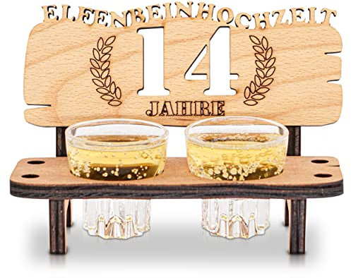 DARO Design - Schnapps Bench 14th Wedding Anniversary Ivory Wedding Gift Decoration for Couples Men Women Wooden with Glasses