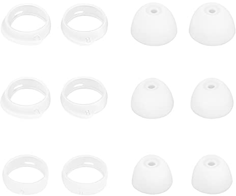 Silicone Ear Tips for Galaxy Buds Headphone Earhooks Kit Replacement Compatible with Samsung Galaxy Buds SM-R170 Headphone，White Earbud Tips & Earhooks S M L（6 Pairs）