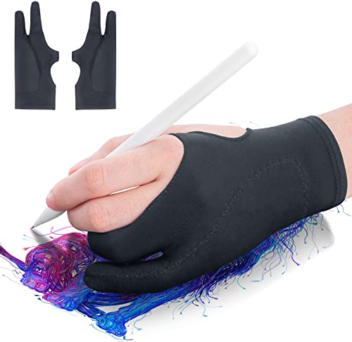 HanCenDa Drawing Glove 2Pack, Digital Art Glove for Drawing Tablet, Free Size Digital Drawing Glove with Two Fingers for Paper Sketching, Graphics Tablet, Universal for Left and Right Hand-Black