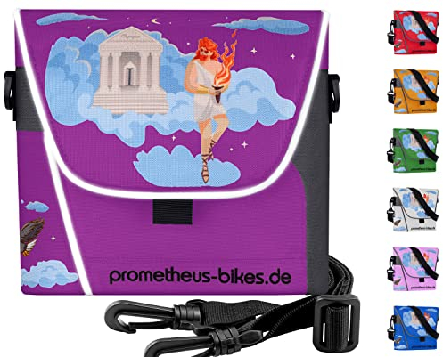 Prometheus Kinder Lenkertasche Kinderfahrrad Lenker Tasche mit Tragegurt und Reflektorstreifen | 3 Riemen Sicherung in Violett