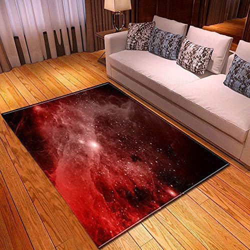 Rot Galaxie Psychedelisch Teppich Wohnzimmer, Teppich Waschbarer rutschfest, teppiche Moderne, Teppich Kinderzimmer, Deko Wohnzimmer Schlafzimmer Carpet, 140 x 200 cm