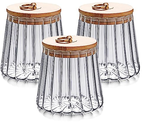 MIVIDE 3pcs Bocaux en Verre avec Couvercle, 700ml Pot en Verre avec Couvercle Bois, Bocaux de Conservation en Verre Hermétique pour Biscuits, Bonbons, Céréales, Fruits Secs
