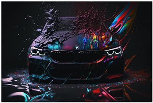 PRINTONIA Leinwand-bild 120x80cm BMW M Abstrakt Art Sportwagen Automobil Bilder Deko Dekoration Wandbild Kunstdruck M2 M3 M4 M5