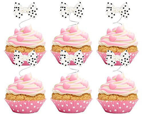 24 Stück Cupcake-Topper mit Schleife, Kunstharz, Dekorationen für Festivals, Mottopartys, Geburtstagspartys, Babypartys, Hochzeiten, Partys, Dekorationen, tiefweiß