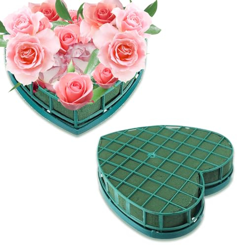 XiyaxiVici 2 Stück Steckschaum für Frischblumen mit Saugnapf Nass-Blumenschaum in Herzform Steckschaum Ziegel Herzform Blumenschaum für Hochzeit, Partydekoration DIY Blumenarrangement 35x29 cm