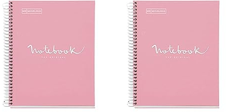 Miquelrius - Notizbuch A5 Punkte Notebook 1 farbiger Streifen, 80 Blatt liniert mit Punkten (Punkte), 90 g mikroperforiertes Papier mit 2 Ringen für 2 Ringe, Einband aus Karton, Rosa, 2er Pack