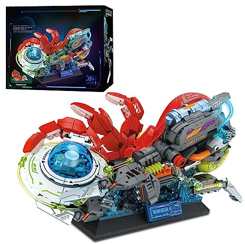 MISINI Technik TC2102 Mechanical Creation Series Space Octopus UFO Baustein Bausatz, 821 Teile Cyberpunk Bionic Technology Klemmbaustein, mit Displayständer und Namensschild