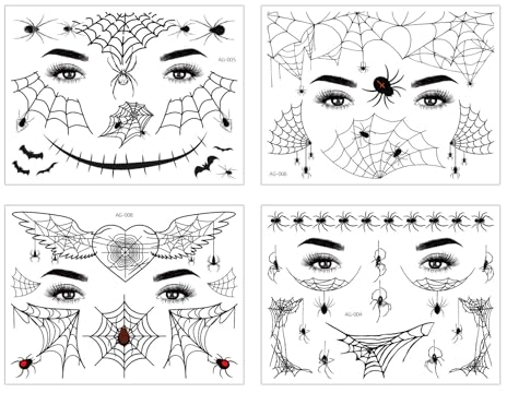 4pcs Leaves creepy maquillage tatouage, Halloween visage tatouage cicatrice halloween costume femme homme adulte faux tatouage visage araignée toile tatouage temporaire partie accessoires