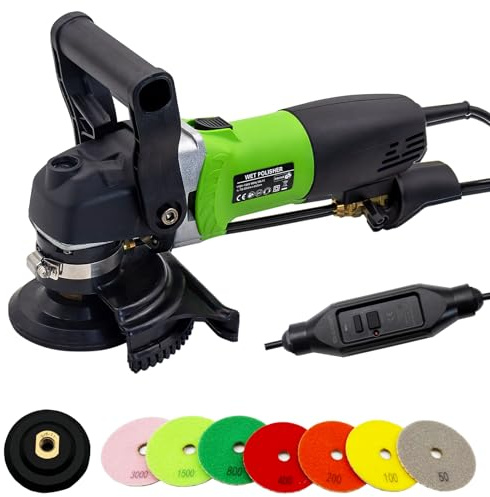 SDRTOP 800W Electric Wet Stone Polisher 4'' Variable Speed Grinder Buffing Machine, Countertop Concrete Polisher with 7PCS Diamond Polishing Pads for Granite, Tile, Cement Floor