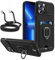 Coque pour iphone 12 Pro Max 6.7 Pouces,[capuchon d'objectif coulissant][support métallique pour voiture][cordon pour collier][fente pour carte] Liquide Silicone Antichoc Protection Etui Housse, Noir