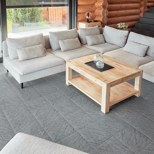 Vinyl Floor Tiles Self Adhesive - 60 Pack To Cover 60 sqf (5.57 sqm) | Each Sticker Tile Size 12x12In (30.5 x 30.5cm) - Peel and Stick Vinyl Floor Tiles | Grey Marble Effect