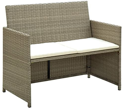 BUKSCYJS Sofa Klein,Ecksofa Schlafsofa,Büro-Sofa2-Sitzer-Gartensofa Mit Polstern Beige Poly Rattangeeignet FüR Wohnzimmer, Schlafzimmer, Lounges, EmpfangsräUme, Eingangsbereiche