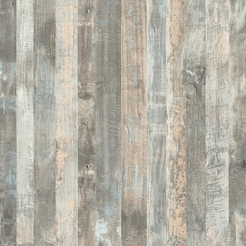 Shackcom Peel and Stick Wood Effect Wallpaper 40 x 600cm, Removable Stick On Wood Panel Effect Wallpaper Self Adhesive Contact Paper for Countertop Furniture Kitchen Wall Cabinet Shelf (Grey White)