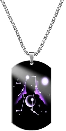 Caimeytie Halskette für Herren,Halskette Edelstahl männer,Sternzeichen anhänger,Kette konstellation,Astrologie Kette,60CM,Geschenk für Männer,Erkennungsmarke,Zwillinge