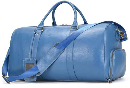 Reisetaschen Herren und Damen echt Leder Weekender Tasche Großen Kapazität Reisetasche Unisex Vintage Handgepäck Bag, blau